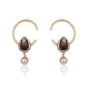 Martina Green Semi-Precious Stone With Crystals and Hanging Pearl Earrings