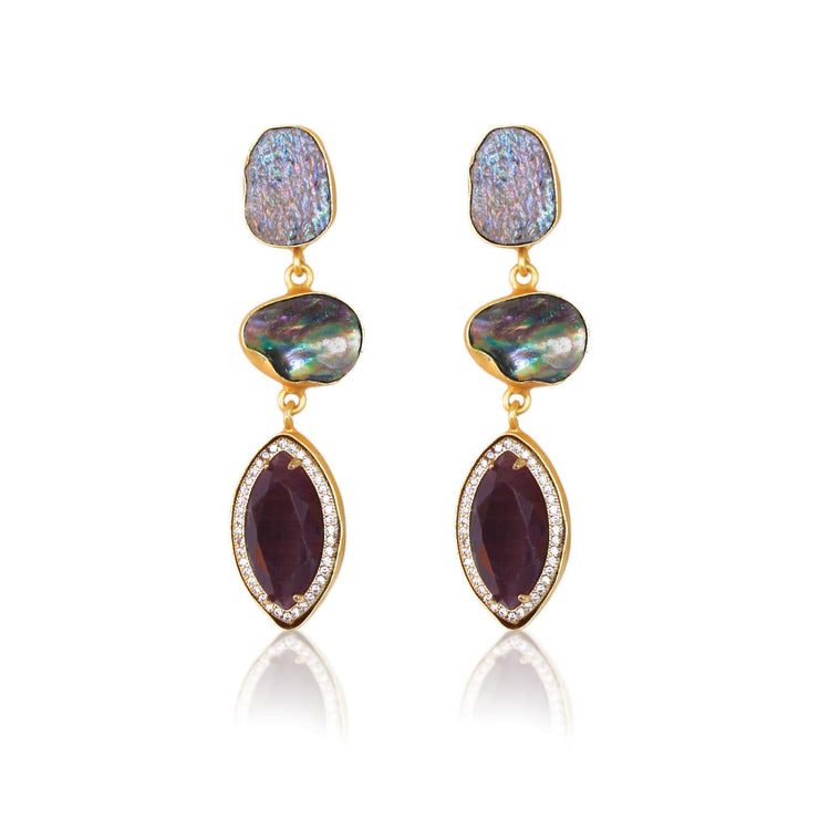 Deborah Mother of Pearl & Purple crystal Earrings