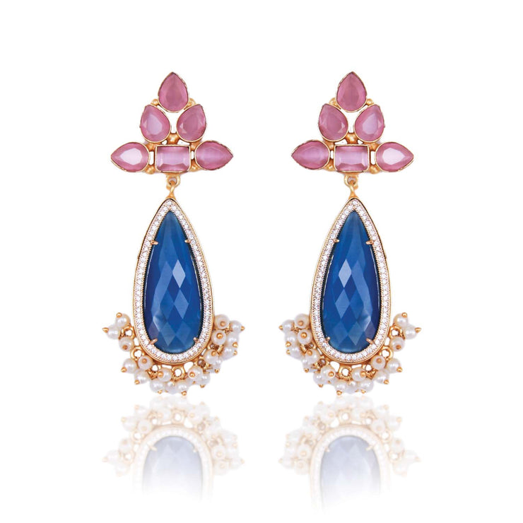 Allegra Pink and Blue Semi Precious Dangling Earrings