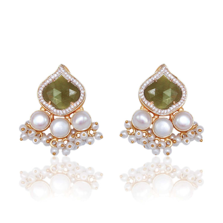 Adriana Crystal and Fresh Water Pearls Earrings in Green