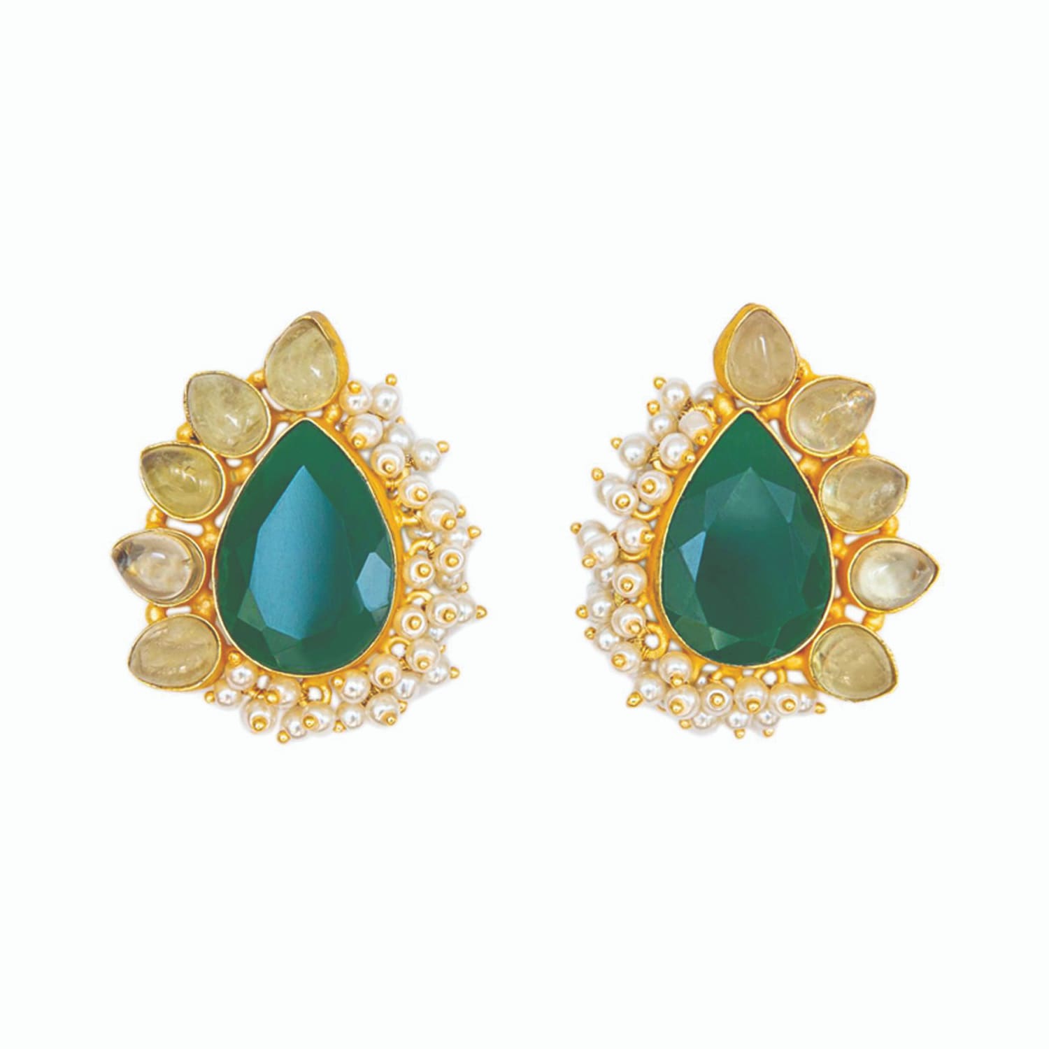 イヤリング Mini Slot Earring - Ivi - Green - Or Gold Mini 7mm Round Clear Green CZ Closed Loop Stud Earrings