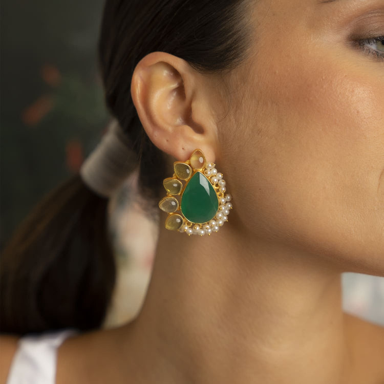イヤリング Mini Slot Earring - Ivi - Green - Or Olivia Green Quartz Stud Earrings – Ilayashop