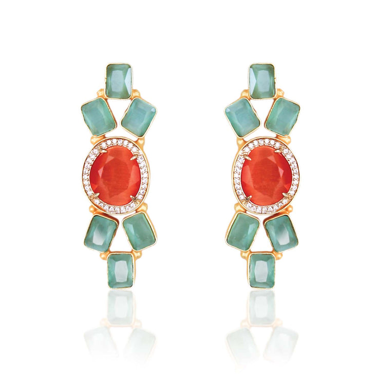 Lucila Semi Precious Aqua and Orange Stone Earrings