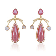 Joaquina Pink Quartz & Fresh Water Pearl Earrings